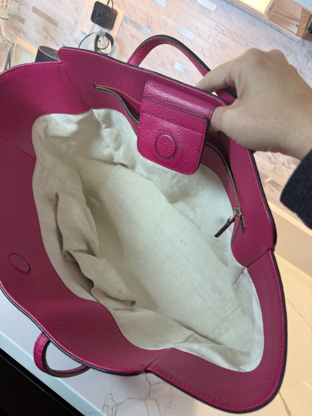 Gucci Swing Tote in Fuchsia Pink Pebbled Leather - large - Picture 5 of 14